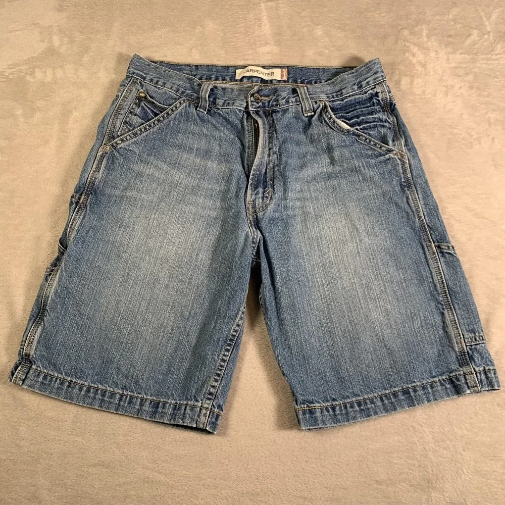 VTG Levis Carpenter Shorts Mens 33 Blue Denim Utility Hammer Loop‎ Workwear Zip